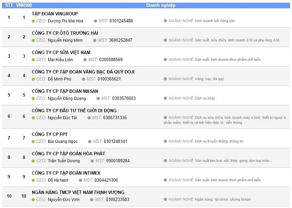 doanh nghiệp tư nhân lớn nhất Việt Nam 2017