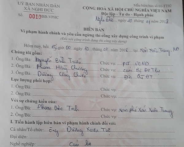 Các văn bản yêu cầu đình chỉ, xử phạt hành chính công trình không phép xây dựng trên đất quy hoạch