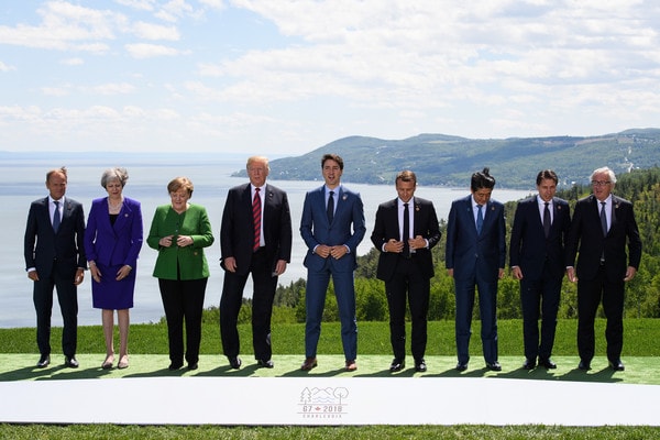 Các nhà lãnh đạo khối G7 trong ngày họp đầu tiên tại Quebec, Canada. Ảnh: Getty Imagines