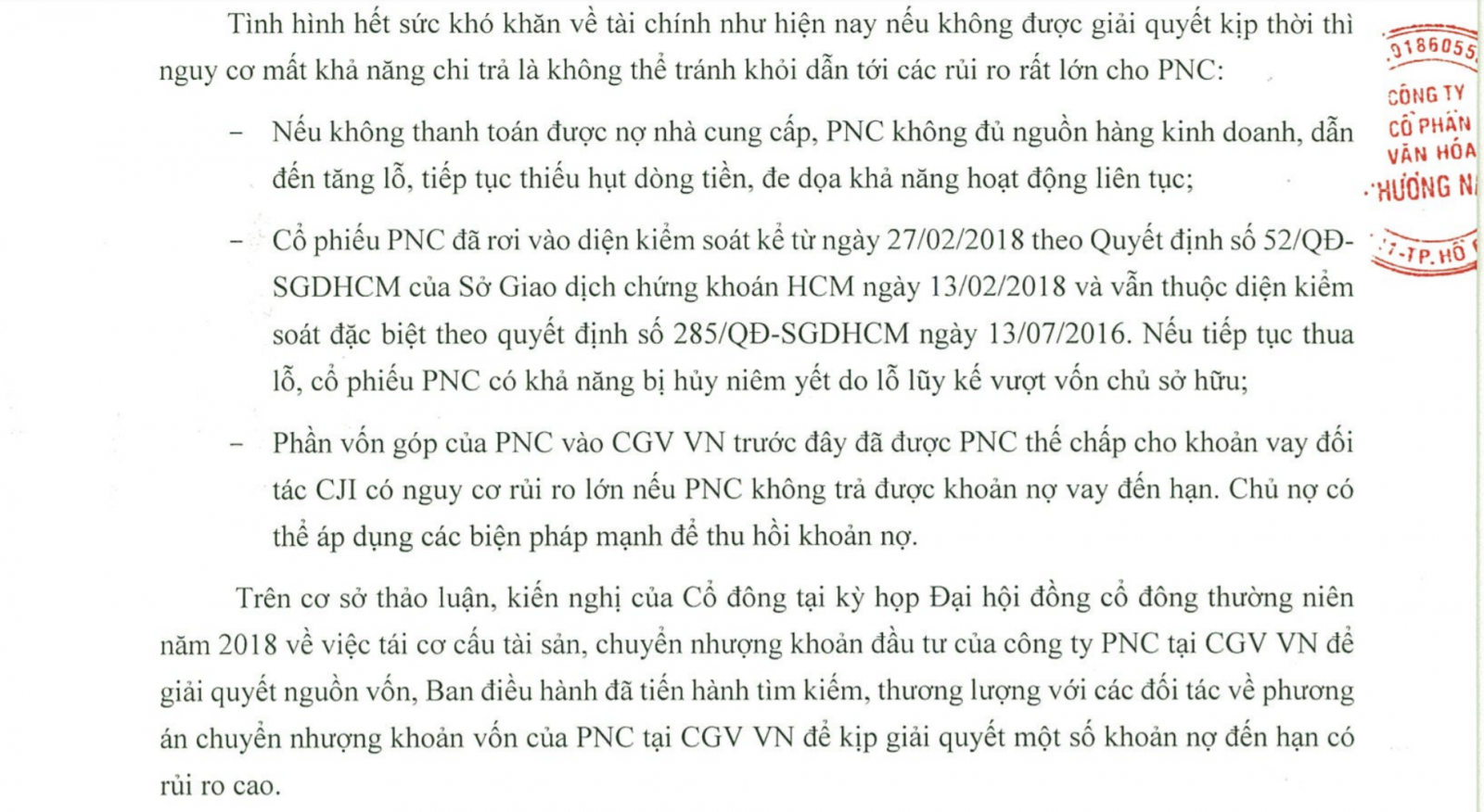 Văn bản lấy ý kiến cổ đông của PNC nêu các khó khăn