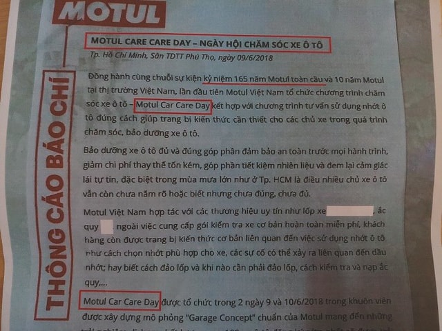 Thông cáo báo chí Motul phát đi hôm 9/6.