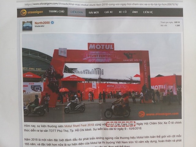 Tên chương trình Motul Car Care Day được đề cập trên diễn đàn Otosaigon.com sau buổi họp báo ngày 9/6. 