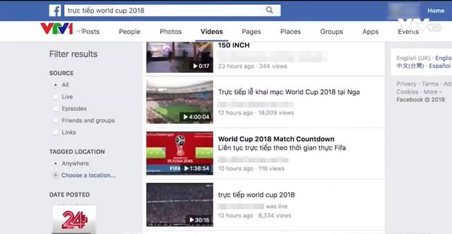 Tình trạng vi phạm bản quyền World Cup 2018 đang diễn ra tràn lan trên Facebook, YouTube.