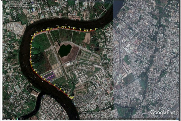 Toàn tuyến bờ sông Sài Gòn dài 3,350m thuộc khu đô thị Vạn Phúc được chụp qua vệ tinh