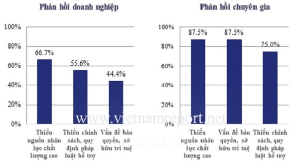 Top 3 khó khăn lớn nhất của các doanh nghiệp trong ngành công nghệ. Nguồn: Khảo sát doanh nghiệp và chuyên gia ngành công nghệ, Vietnam Report, tháng 06/2018