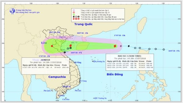 Đường đi và vị trí của cơn bão số 3.