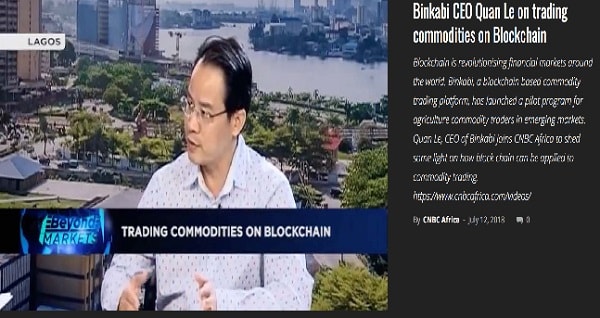 CEO Quân Lê trả lời phỏng vấn CNBC về hợp tác chiến lược trong việc phát triển một sàn giao dịch hàng hoá dựa trên blockchain đầu tiên trên thế giới tại Nigeria.