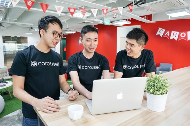 Ba nhà đồng sáng lập ứng dụng bán đồ cũ, từ trái sang phải: Marcus Tan, Lucas Ngoo và Quek Siu Rui. Ảnh: Carousell