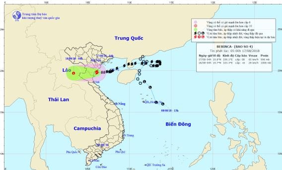 Đường đi và vị trí cơn bão số 4.