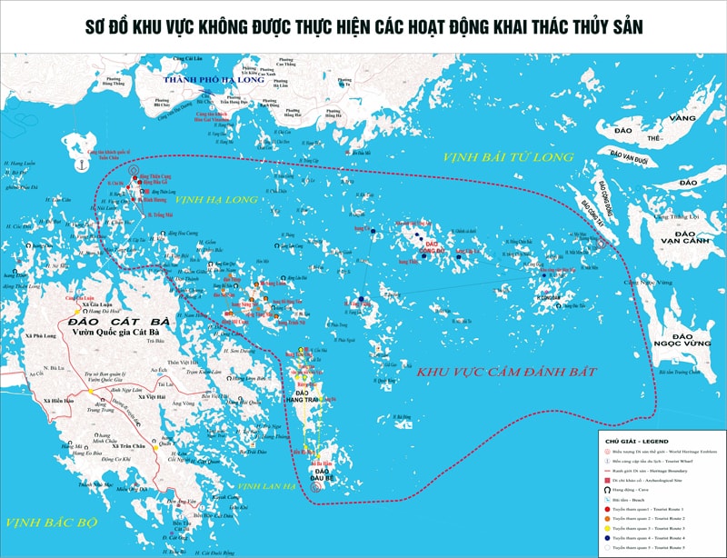 Phía trong chỉ đỏ là khu vực nghiêm cấm đánh bắt thủy sản. Ảnh BQN