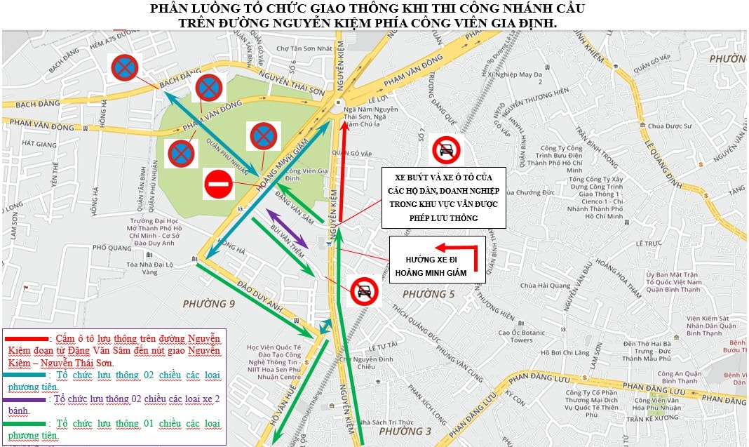 TP.HCM điều chỉnh giao thông thi công nhánh cầu vượt Nguyễn Kiệm – Nguyễn Thái Sơn