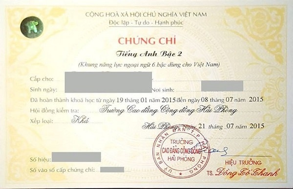 Chứng chỉ ngoại ngữ được coi là không 