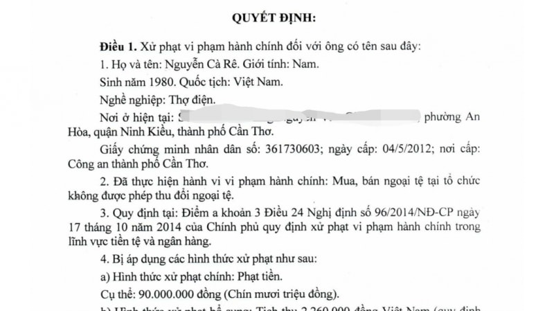 Quyết định xử phạt của anh Nguyễn Cà Rê