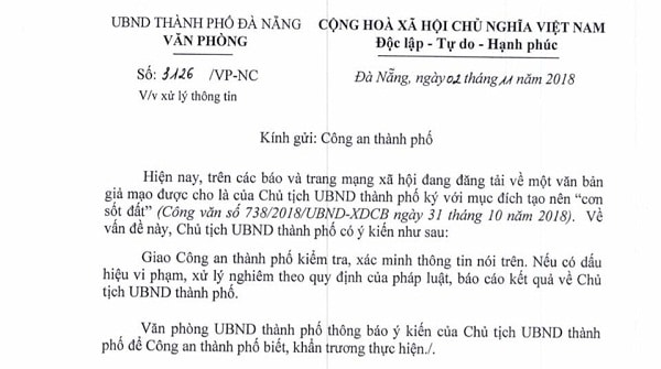 Chủ tịch Đà Nẵng ra văn bản chỉ đạo công an điều tra vụ giả văn bản tạo sốt đất