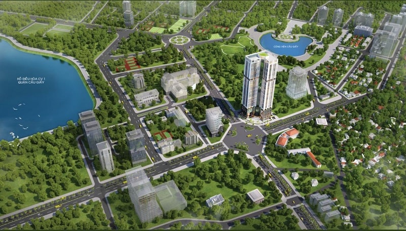 Golden Park Tower sở hữu tầm nhìn tuyệt đẹp hướng ra công viên, hồ điều hòa Cầu Giấy