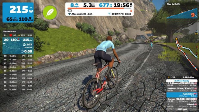 Hình ảnh người dùng nhìn thấy khi sử dụng Zwift.