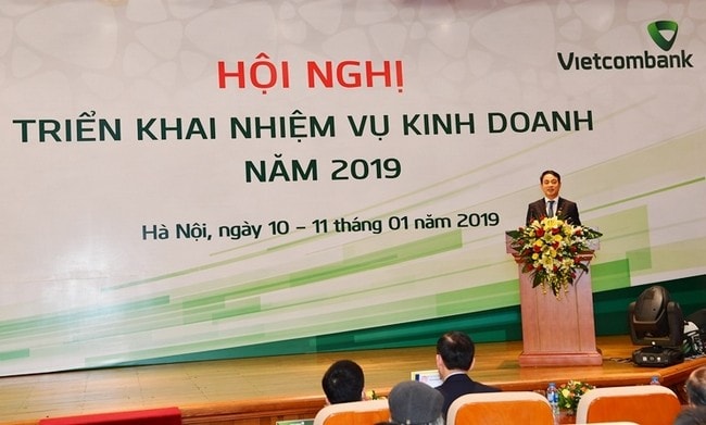 Ông Nghiêm Xuân Thành - Ủy viên BCH Đảng bộ Khối Doanh nghiệp TƯ, Bí thư Đảng ủy, Chủ tịch HĐQT Vietcombank phát biểu khai mạc Hội nghị