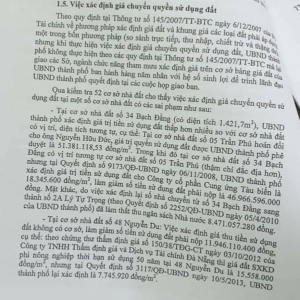 Thanh tra Chính phủ đã chỉ ra sai phạm tại 52 cơ sở nhà đất trên địa bàn TP Đà Nẵng