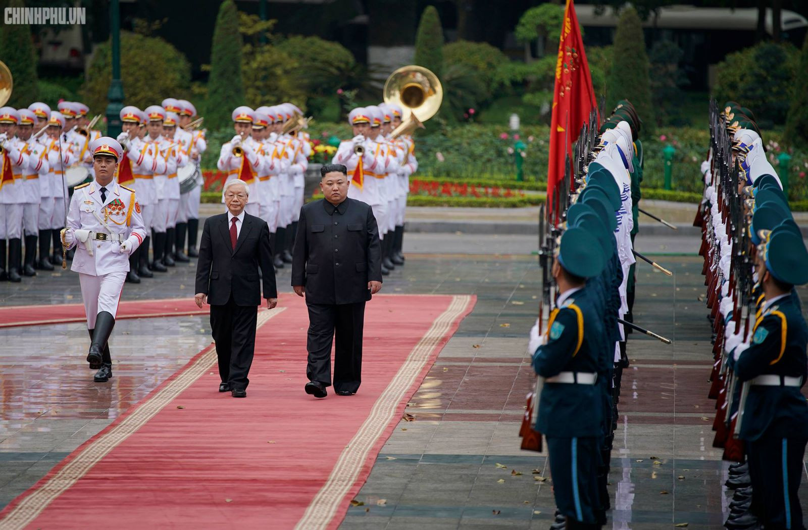 Lễ đón chính thứcp/Triều Tiên Kim Jong Un được tổ chức trọng thể tại Phủ Chủ tịch. Ảnh VGP