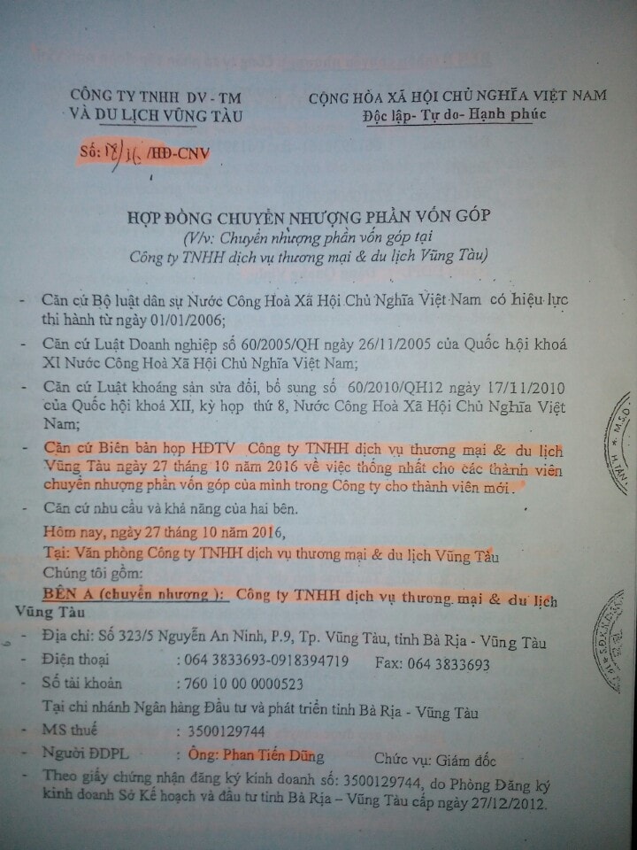 Tới thời điểm 18/11/2016, các thành viên của Công ty Du lịch Vũng Tàu ký hợp đồng đặt cọc chuyển nhượng 100% phần vốn góp cho Công ty cổ phần Tập đoàn Anh Vinh (tỉnh Đồng Nai) với giá 12 tỷ đồng. Sau đó, ngày 12/1/2017 từng thành viên cũ ký hợp đồng về việc chuyển nhượng phần vốn góp tại Công ty Du lịch Vũng Tàu