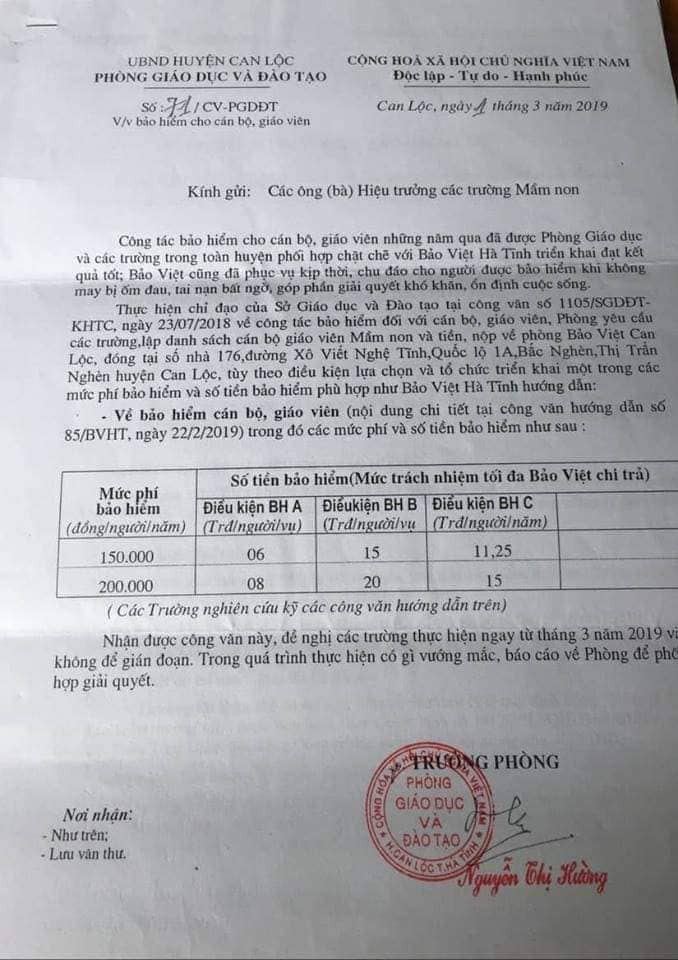 Công văn của Phòng Giáo dục và đào tạo yêu cầu giáo viên đóng bảo hiểm tự nguyện