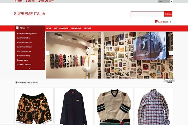 Trang web bán hàng của Supreme Italia