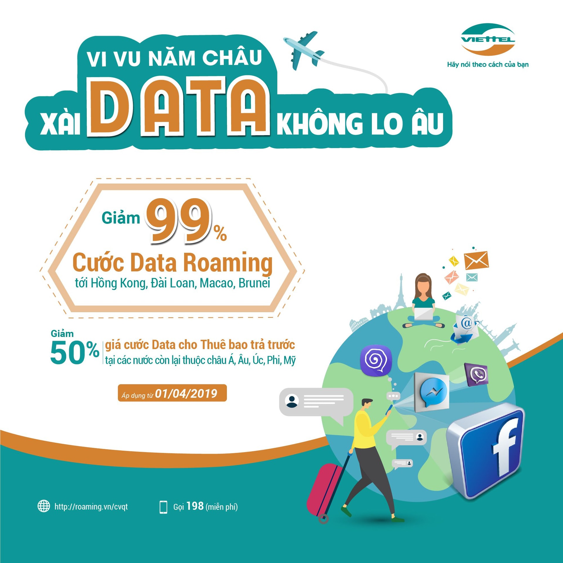 Viettel chính thức áp dụng bảng giá cước mới của dịch vụ Data Roaming (chuyển vùng quốc tế) tại tất cả các nước