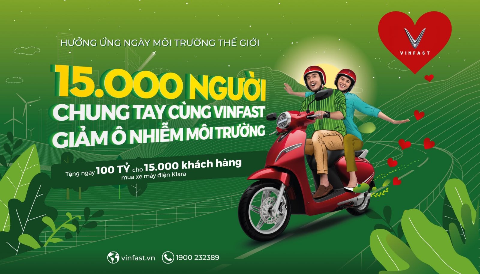 Chương trình “15.000 người chung tay cùng VinFast giảm ô nhiễm môi trường” được thực hiện từ ngày 12/4/2019 đến khi hết quà tặng.