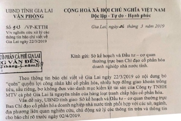 Văn bản chỉ đạo của UBND tỉnh Gia Lai làm rõ nội dung Báo Diễn đàn Doanh nghiệp phản ánh