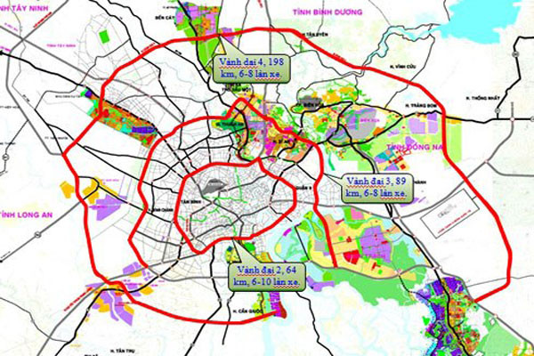 Sơ đồ các tuyến đường vành đai Tp.HCM