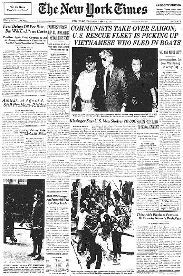 Số báo ra ngày 1-5-1975 của tờ NewYork Times nói về sự kiện ngày 30/4