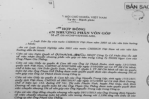 p/Ông Thắng giả mạo chữ ký hợp thức hóa giấy tờ nhằm chuyển nhượng cổ phần cho Công ty Cổ phần địa ốc MB.