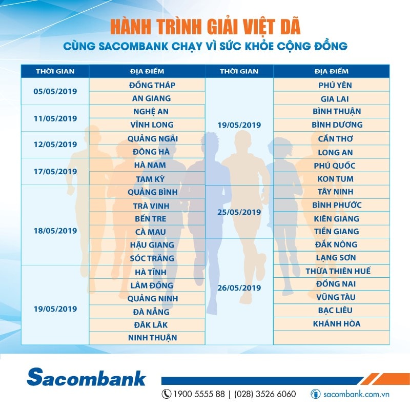 Lịch trình giải Việt dã “Cùng Sacombank chạy vì sức khỏe cộng đồng”