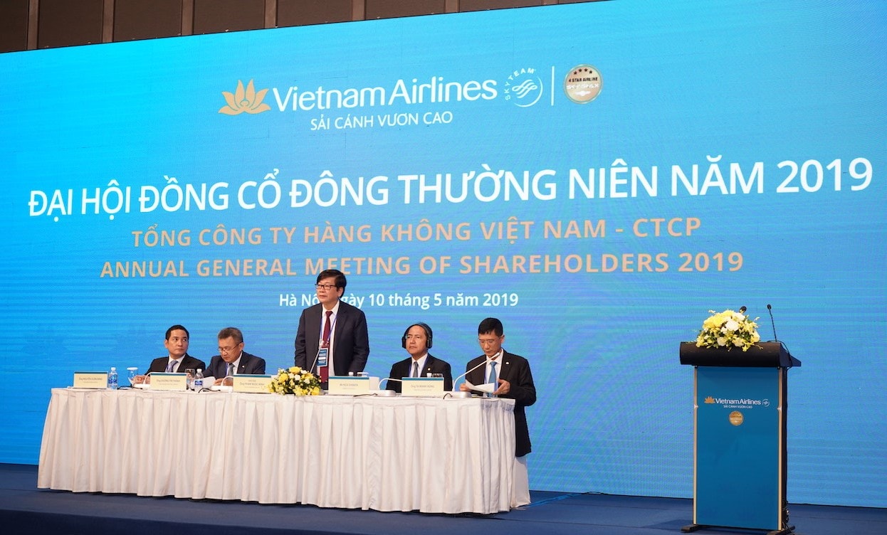 Ban Chủ tọa điều hành Đại hội đồng cổ đông thường niên năm 2019 của Vietnam Airlines do ông Phạm Ngọc Minh - Chủ tịch HĐQT Vietnam Airlines làm Chủ tọa.