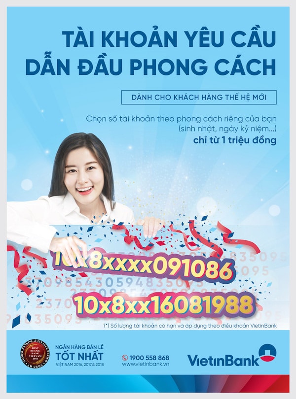 khách hàng sẽ không phải quá băn khoăn về chi phí “tạo dấu ấn riêng” với số tài khoản bởi chỉ từ 1 triệu đồng, khách hàng hoàn toàn có thể lựa chọn tài khoản số theo yêu cầu - “đẹp” như ý muốn. 