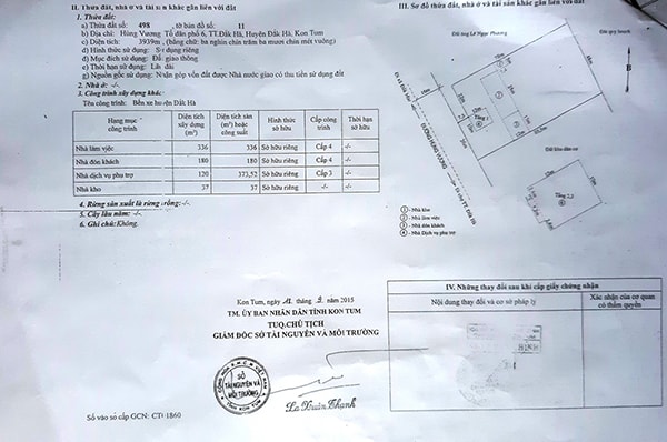 p/Thửa đất số 489, tờ bản đồ số 11 nằm trong khuôn viên Bến xe Đắkp/Hà được Cty TNHH Vĩnh Thành An Phú xin phép xây dựng rồi cho ngân hàng và thế giới di động thuê kinh doanh