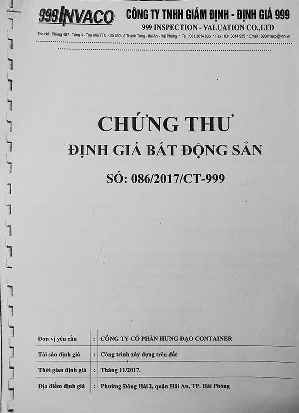 p/Chứng thư định giá bất động sản của công ty TNHH Giám định - Định giá 999