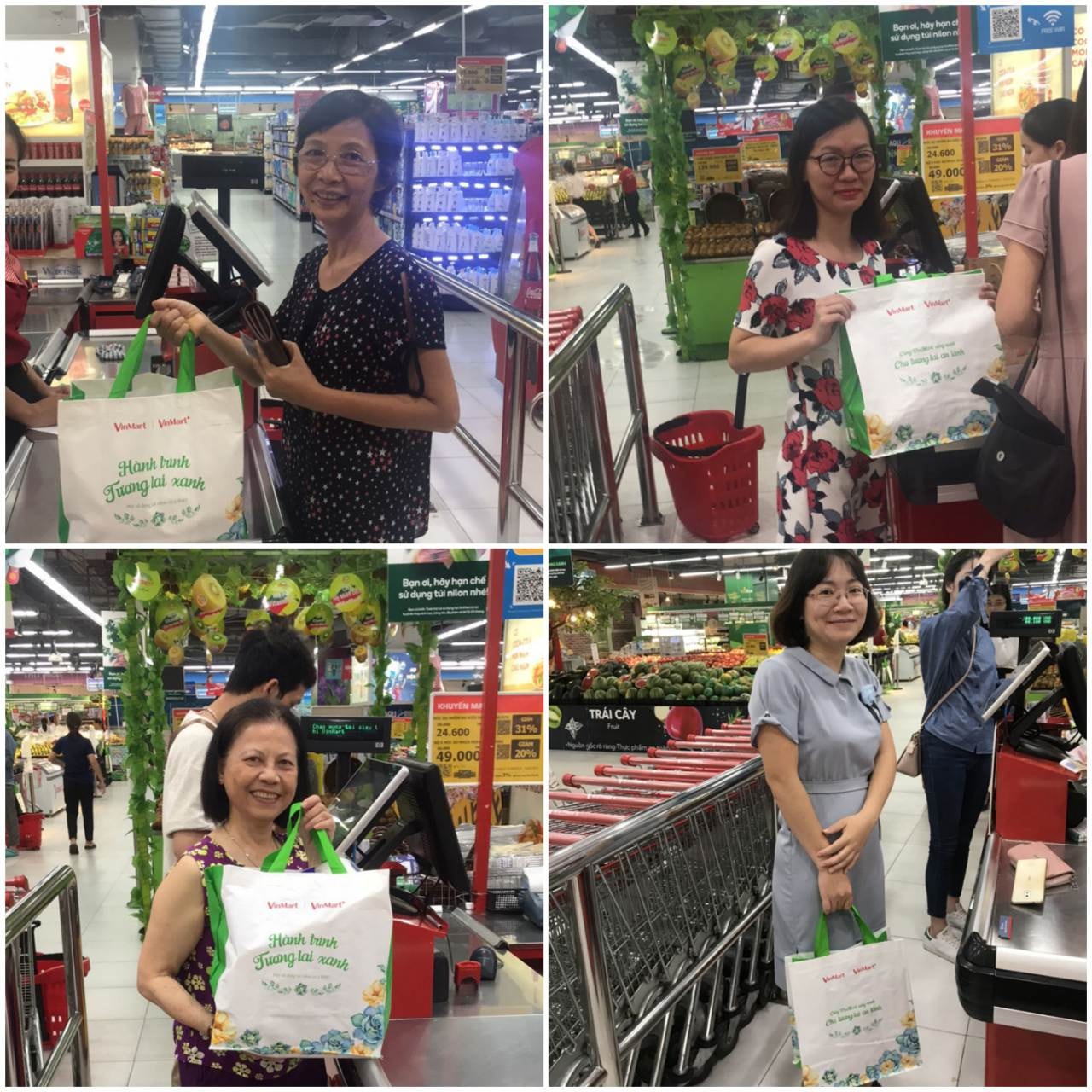 Những “khách hàng xanh” đầu tiên đồng hành cùng VinMart, từ chối sử dụng túi nilon dùng một lần tại quầy thu ngân thích thú khi được tặng túi VinMart sử dụng nhiều lần. Không chỉ vậy, mỗi “khách hàng xanh” còn lập tức được tặng 1.000 đồng vào hoá đơn cho hành động nhỏ nhưng ý nghĩa lớn của mình. Chỉ sau 3 ngày phát động, đã có tới hơn 22.000 hoá đơn mua hàng thân thiện với môi trường được thống kê tại hệ thống siêu thị VinMart & cửa hàng VinMart+.p/