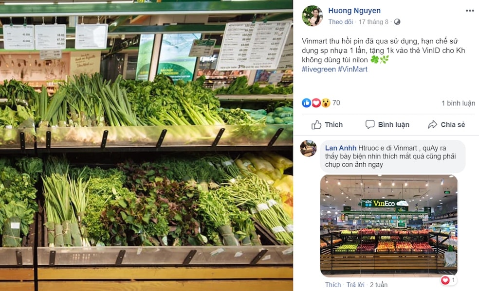 Hashtag LiveGreen (sống xanh) và VinMart xuất hiện khắp Facebook