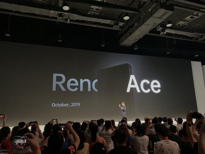 Oppo Reno Ace được hé lộ tại sự kiện ra mắt Reno2 ở Trung Quốc. Ảnh: Gizmochina.