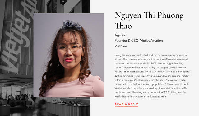  bà Nguyễn Thị Phương Thảo – nhà sáng lập và CEO hãng hàng không Vietjet