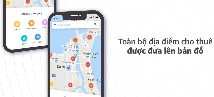 Kết quả tìm kiếm sẽ được đưa lên bản đồ để người dùng lựa chọn vị trí, khu vực, địa điểm thuê nào phù hợp, tiện lợi nhất