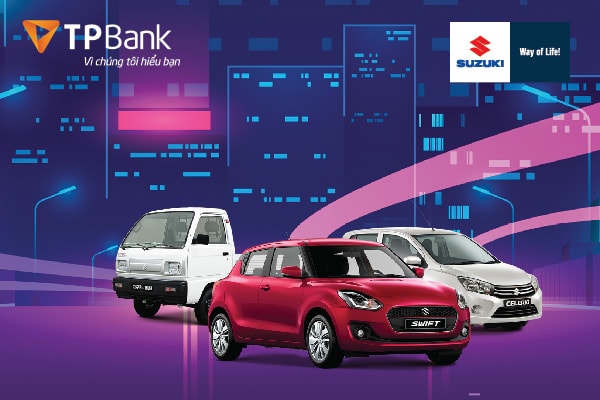 TPBank chính thức hợp tác cùng Suzuki, mang đến gói vay với lãi suất ưu đãi nhất từ trước đến nay 0% trong 6 tháng đầu tiên dành cho các khách hàng mua xe tại các đại lý phân phối của Suzuki trên toàn quốc.