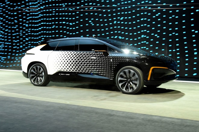 Nguyên mẫu crossover chạy điện FF 91 của Faraday Future tại triển lãm CES 2017.