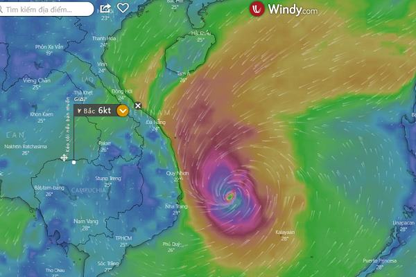 Bão số 6 đang tiến sát gần bờ các tỉnh Nam Trung bộ