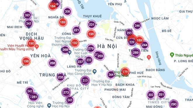 Hệ thống quan trắc chất lượng không khí PAM Air cảnh báo, nhiều khu vực ở nội thành Hà Nội có chất lượng không khí ở mức cực kỳ không tốt cho sức khỏe