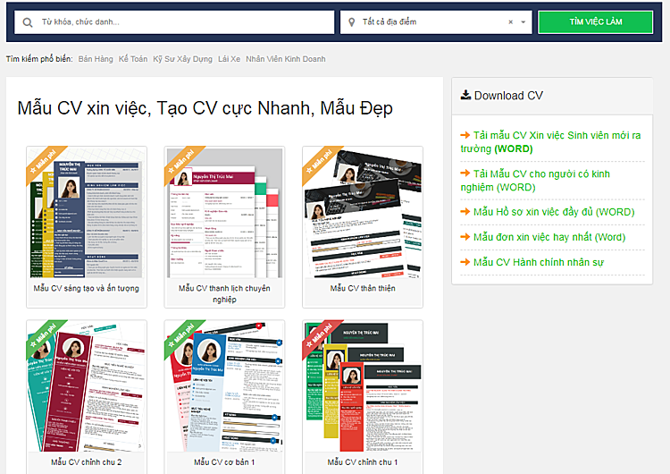 Giao diện chính của nền tảng GoodCV.