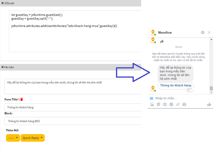 Dự án cho phép kỹ thuật viên viết code trực tiếp bên trong Bot giúp xử lý dữ liệu tốt hơn. Ảnh: Messflow.