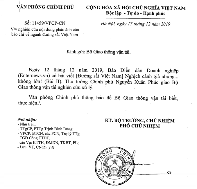 Thực hiện chỉ đạo của Thủ tướng Chính phủ, Văn phòng Chính phủ có văn bản gửi Bộ Giao thông vận tải nghiên cứu, có giải pháp xử lý phù hợp. 