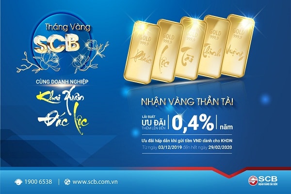 SCB triển khai chương trình khuyến mại “Tháng vàng SCB – Cùng Doanh nghiệp khai xuân đắc lộc”.